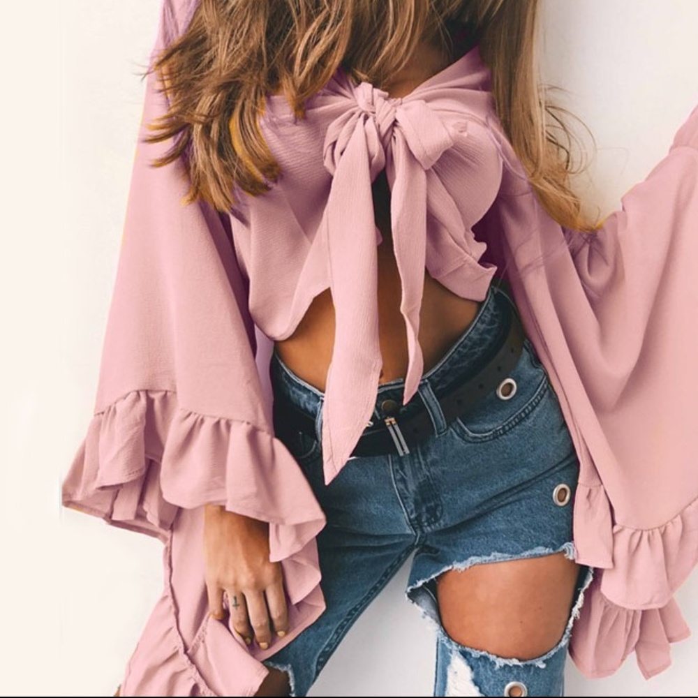 cropped front tie dusty rose top